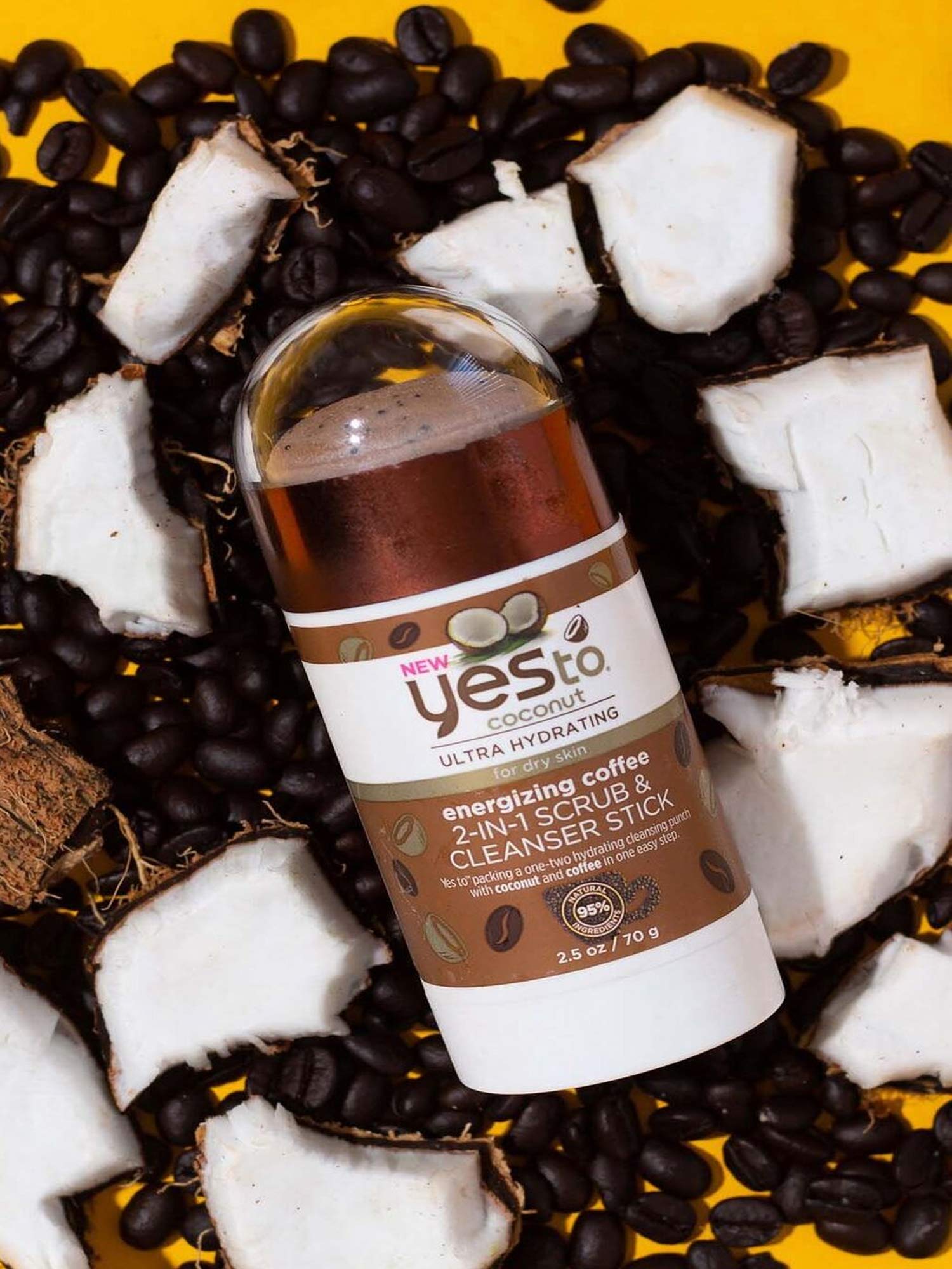 Yes To Coconut Coffee 2-In-1 Scrub & Cleanser Stick, Exfoliating & Cleansing Formula To Wash Away Dirt & Grime While Packing A Hydration Punch With Coconut Oil, Natural Vegan & Cruelty Free, 2.5 Fl Oz